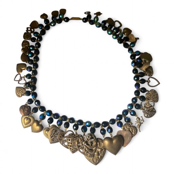 Gold and Black Heart Charm Necklace - Picture 3 of 15